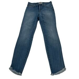Madewell women’s 10” High Rise Skinny raw edge medium wash jean